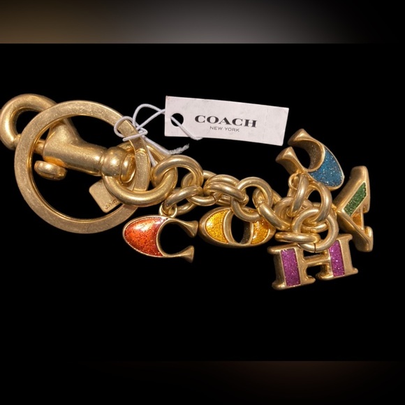 COACH Brushed Gold-Tone & Rainbow Letters COACH Keychain Purse Bag Charm NWT - Picture 3 of 7